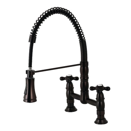 Gourmetier Heritage 2-Handle Deck-Mount Pull-Down Sprayer Kitchen Faucet, Bronze GS1275AX